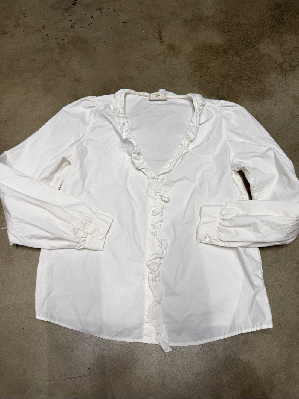 Sezane White Ruffled Button-Down Blouse - Picture 4 of 5